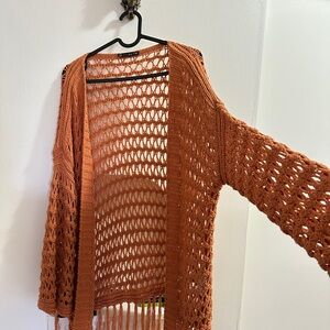3/50$Open-Knit Cardigan Sweater in Rust Orange